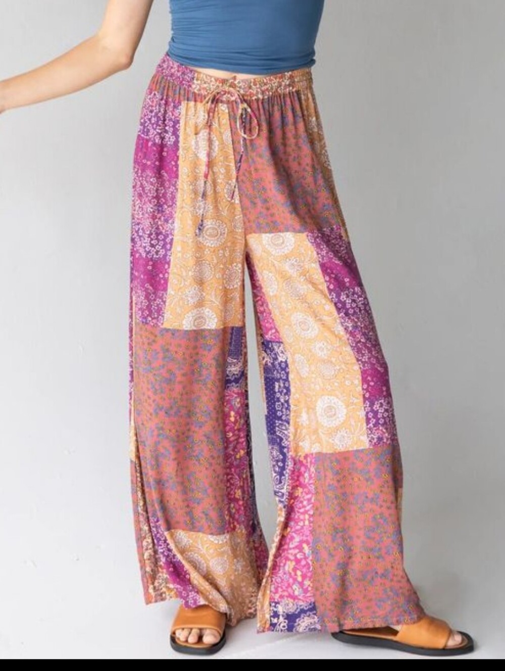 NATURAL LIFE Purple & Gold Patchwork Wide-Leg Pants